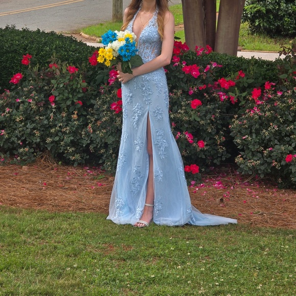Sherri Hill Sky Blue Embroidered Prom Gown - Picture 3 of 3